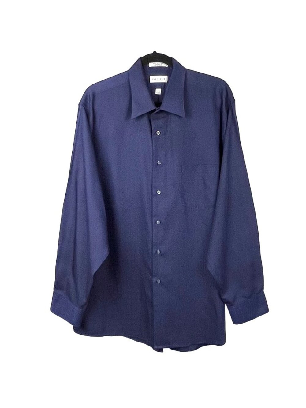 Van Heusen XL 17 34/35 Blue Button-Up Dress Shirt Jacquard Checkered Pattern EUC